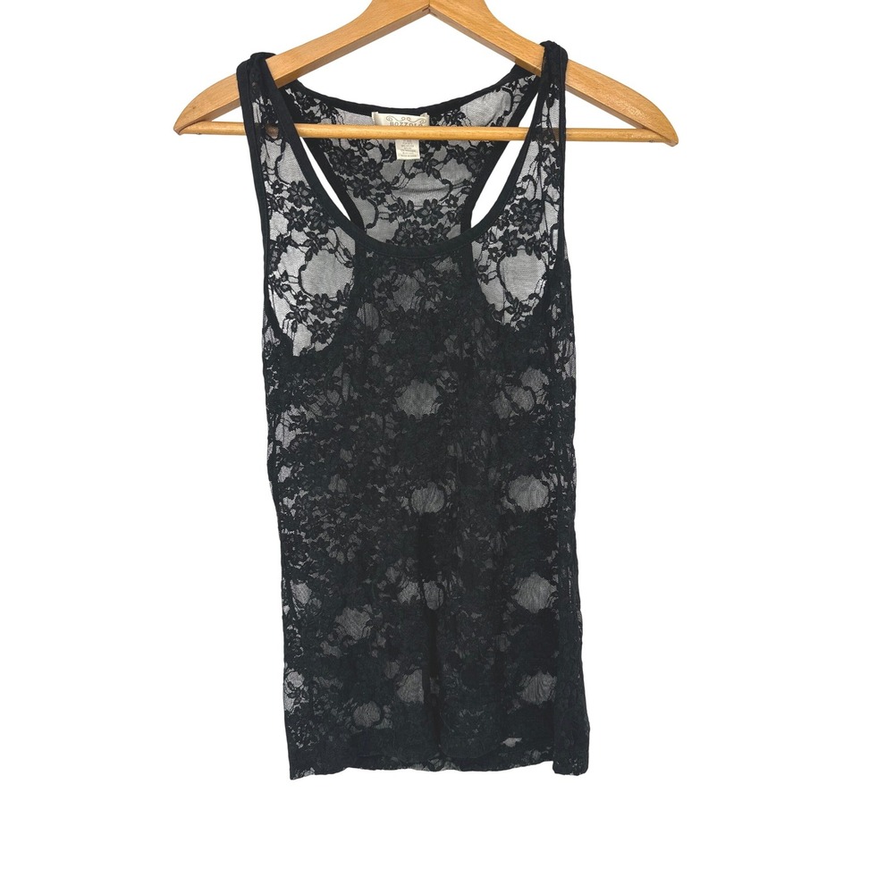 Bozzolo Tank Top Womens M Black Lace Sheer Layering Sexy Whimsigoth Y2K Feminine